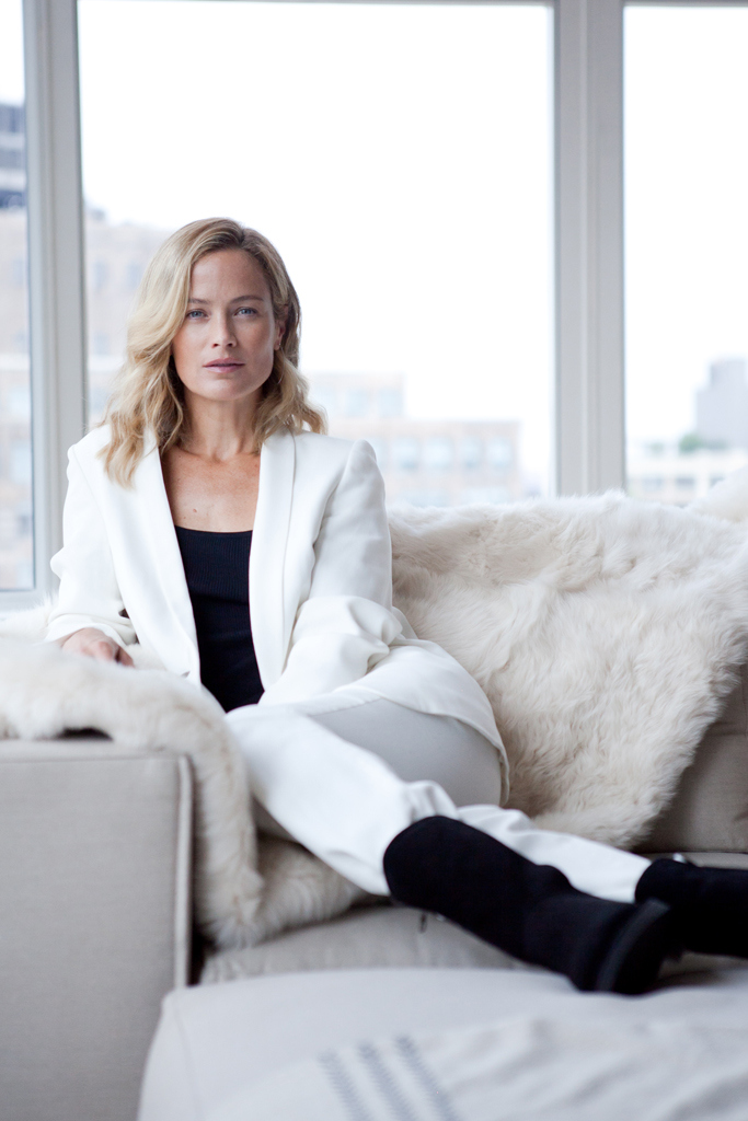 Carolyn Murphy in boots she designed for Ugg.