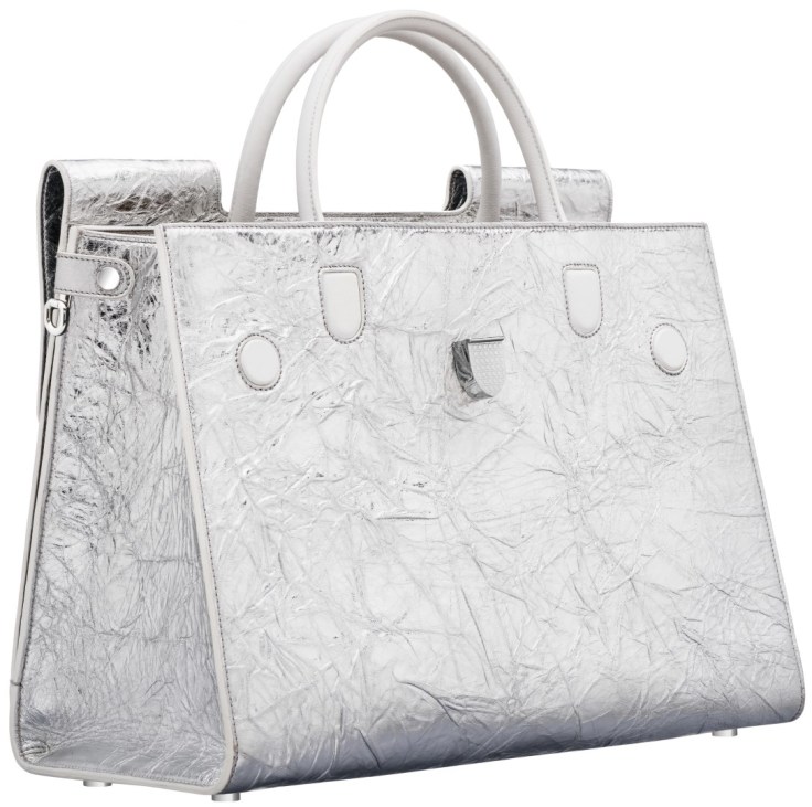 DiorEver 鋁箔太空銀小牛皮革大型款提包