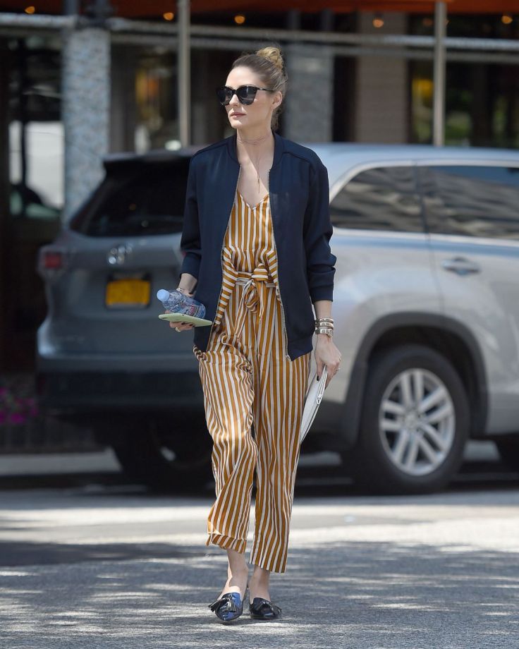 Olivia Palermo in Max&Co Canvas top with satin stripes